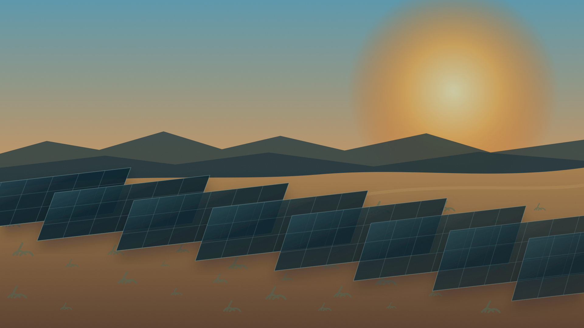 Solar panel rows in the Coachella Valley desert